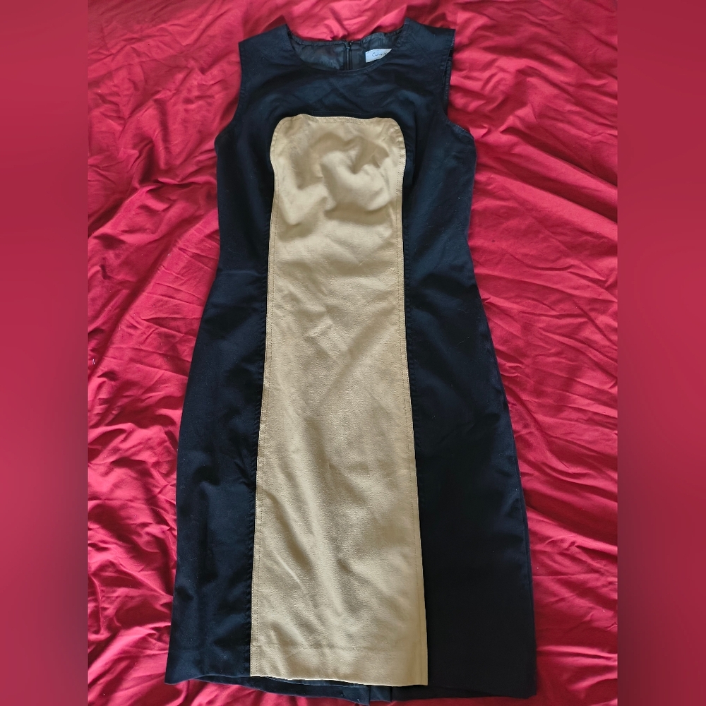 Calvin Klein Beige And Black Sheath Dress
